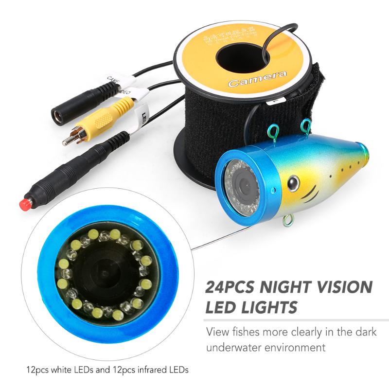 New 1200TVL Underwater Fishing Camera 24 LEDs Night Vision Waterproof Fish Shape Boat Ice Fishing Camera with 15m/30m/50m Cable
New 1200TVL Underwater Fishing Camera 24 LEDs Night Vision Waterproof Fish Shape Boat Ice Fishing Camera with 15m/30m/50m Cable