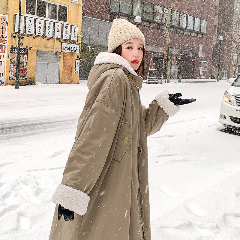 Women's Lamb Wool Coat Winter Pie Overcoming Long Large Lapel Locomotive Loose Outwear Casual Thick Warm Fashion Parkas 201217