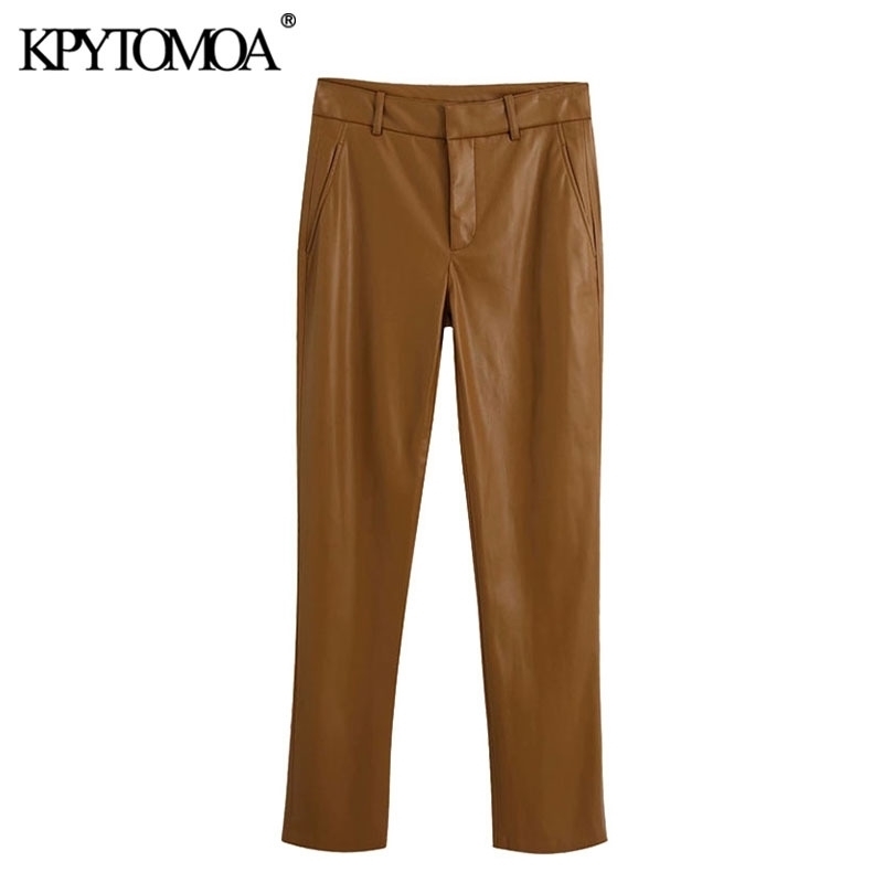 KPYTOMOA Women Chic Fashion Faux Leather Side Pockets Pants Vintage High Waist Zipper Fly Female Ankle Trousers Mujer 201106, As picture
KPYTOMOA Women Chic Fashion Faux Leather Side Pockets Pants Vintage High Waist Zipper Fly Female Ankle Trousers Mujer 201106, As picture