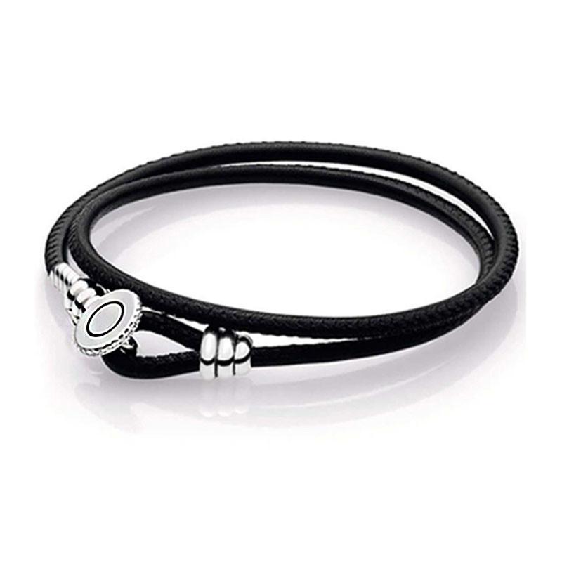 Trendy Women Original Black Brown Blue Pans Genuine Leather Bracelet With Sier Clasp Europe Jewellery Birthday Gift Free shipping