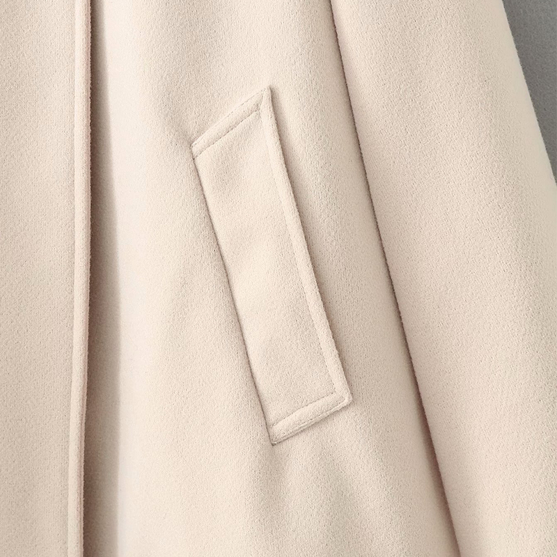 Style ZA Solid Color Loose Cape Women Coat Collect Waist Woolen Single Button Medium Long Coat Women Winter Tops For Woman 201214