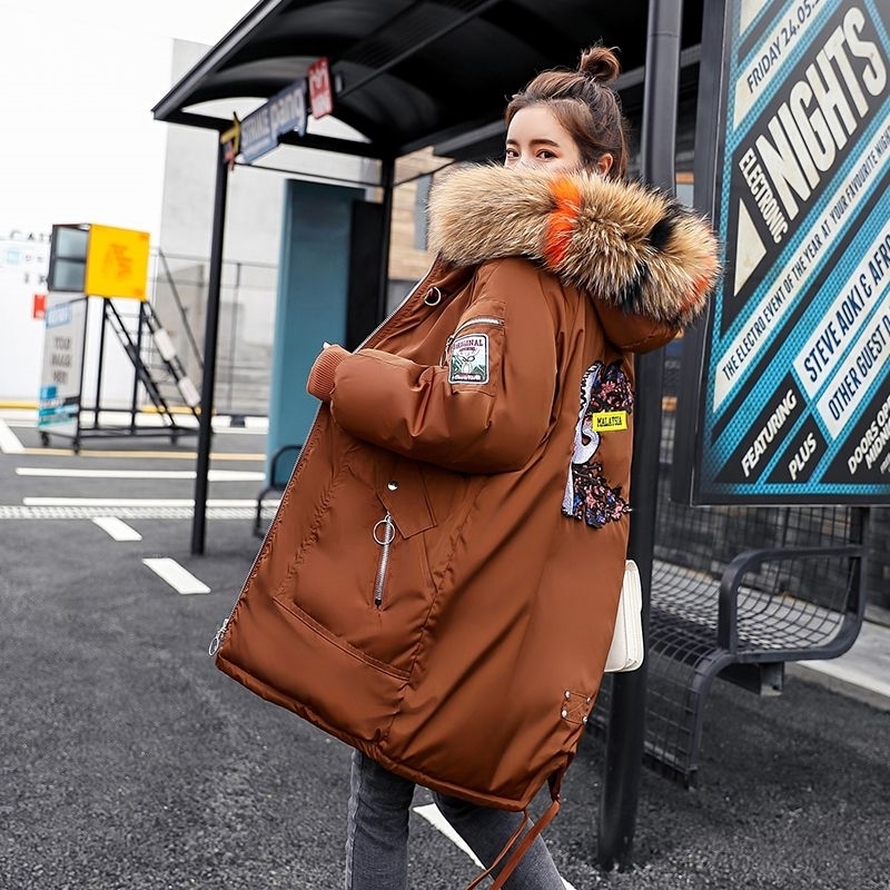 ZQLZ Winter Coat Women New Embroidery Casual Hooded Fur Collar Loose Long Parka Mujer Thick Warm Overcoat Fashion Jacket 200928