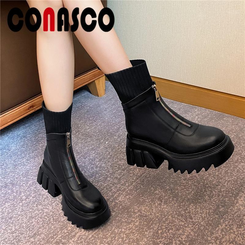 CONASCO Casual Platform Ankle Boots For Women Genuine Leather Shoes Woman Fashion Concise Front Zipper Autumn Winter New Arrival1, Blackr 
CONASCO Casual Platform Ankle Boots For Women Genuine Leather Shoes Woman Fashion Concise Front Zipper Autumn Winter New Arrival1, Blackr