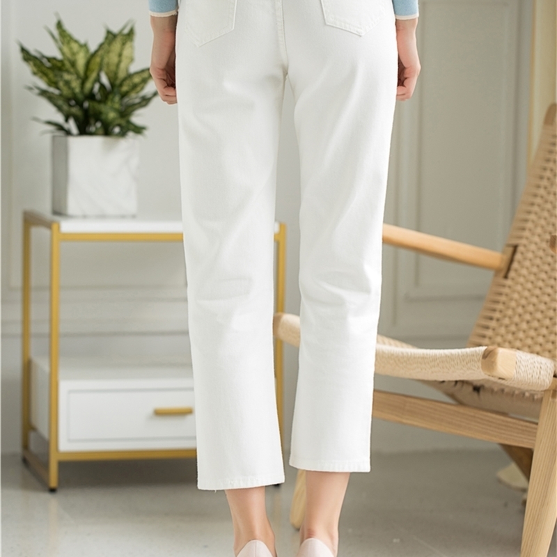 Colorfaith Women Jeans Zipper Casual Straight High Waist Trousers Pants Ladies Grils Ankle-Length Vintage White Denim J5629 201029