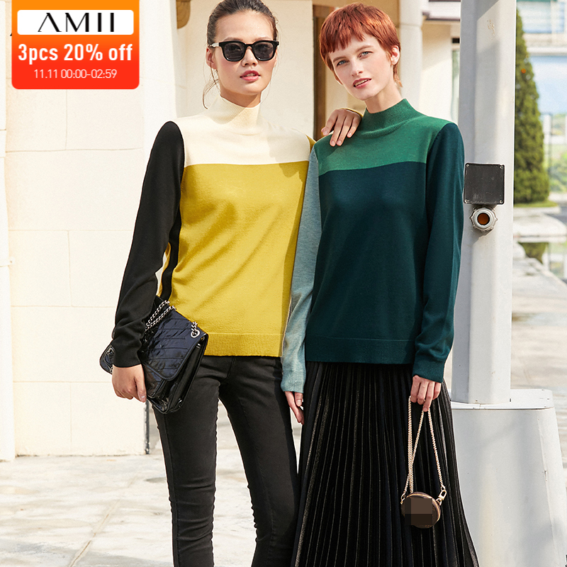 AMII Minimalism Autumn Women's Sweater Temperament Contrasting Color Design Turtleneck Women Pullover Female Tops 12040377 201111, Red
AMII Minimalism Autumn Women's Sweater Temperament Contrasting Color Design Turtleneck Women Pullover Female Tops 12040377 201111, Red