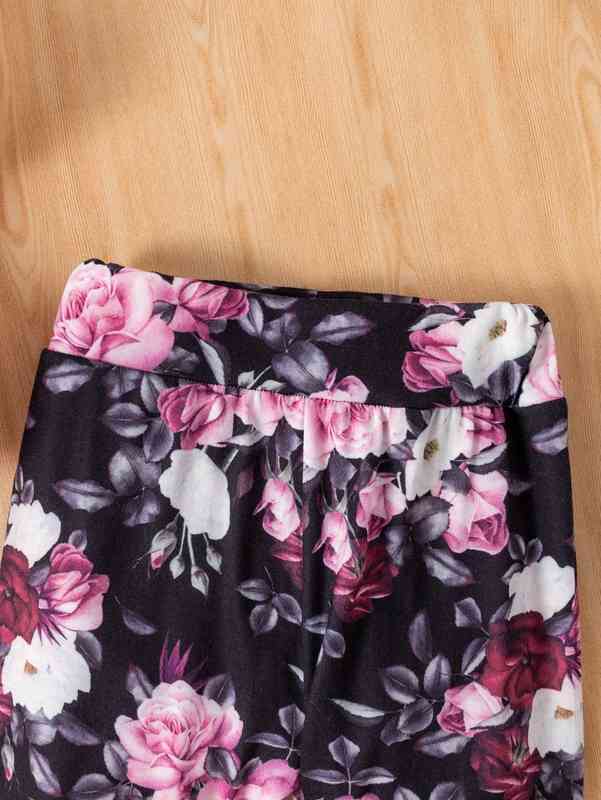 Baby Ruffle Trim Bodysuit & Floral Print Pants SHE