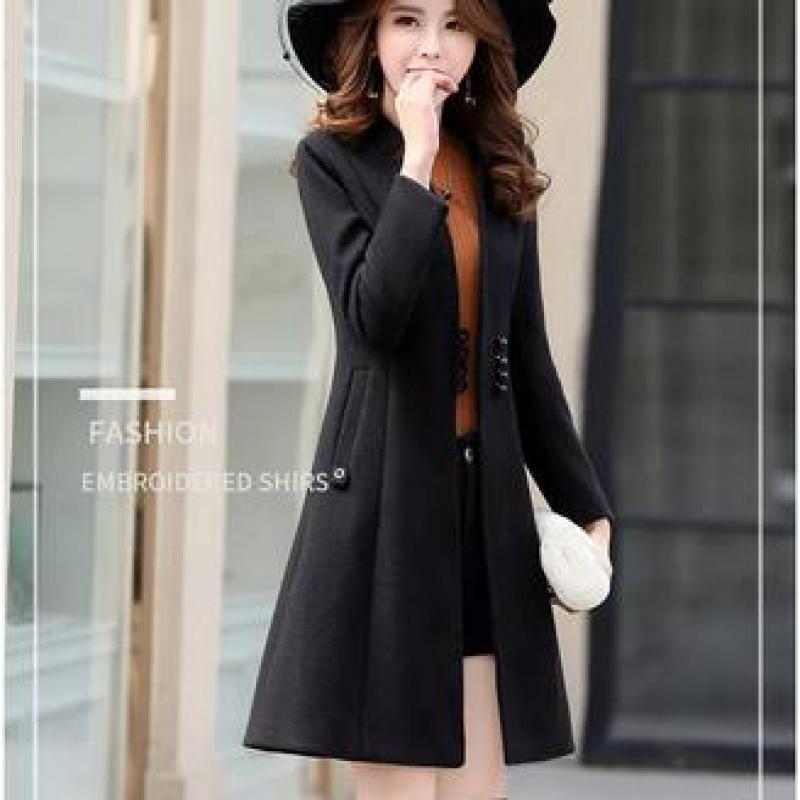 New Autumn Winter Woolen Keep Warm Overcoat Women Long Sleeve Solid Elegant Coat Fashion Ladies Casual Medium Long Jacket 201218
