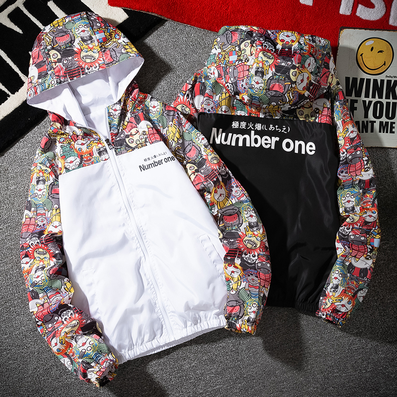 New Winbreaker Mens Casual Hoodies Jackets Printed Clothes Men's Hooded Windbreaker Male Outwear Streetwear T200117