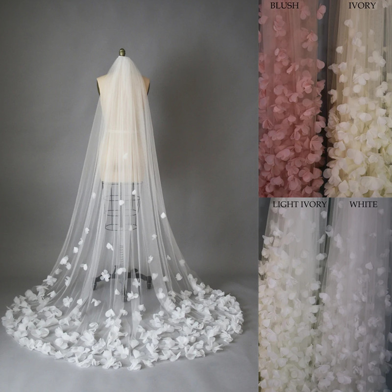 Best Selling Cheapest In Stock Long Chapel Length Bridal Veil 3d flower White Ivory High Quality Wedding Veil