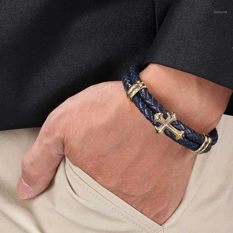 Charm Bracelets Double 6MM Dark Blue Braided Leather Bracelet Men Golden Stainless Steel Magnetic Buckle Christmas Gift Cross Women Bangle1
Charm Bracelets Double 6MM Dark Blue Braided Leather Bracelet Men Golden Stainless Steel Magnetic Buckle Christmas Gift Cross Women Bangle1