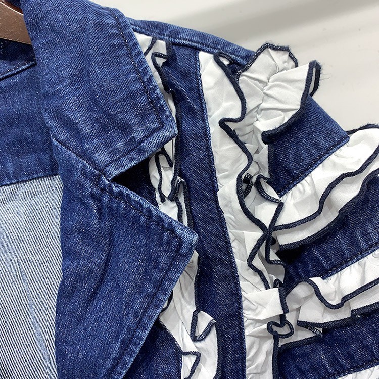 Getspring Women Coat Oversized Denim Jackets Ruffles Casual Patchwork Color Matching 201017