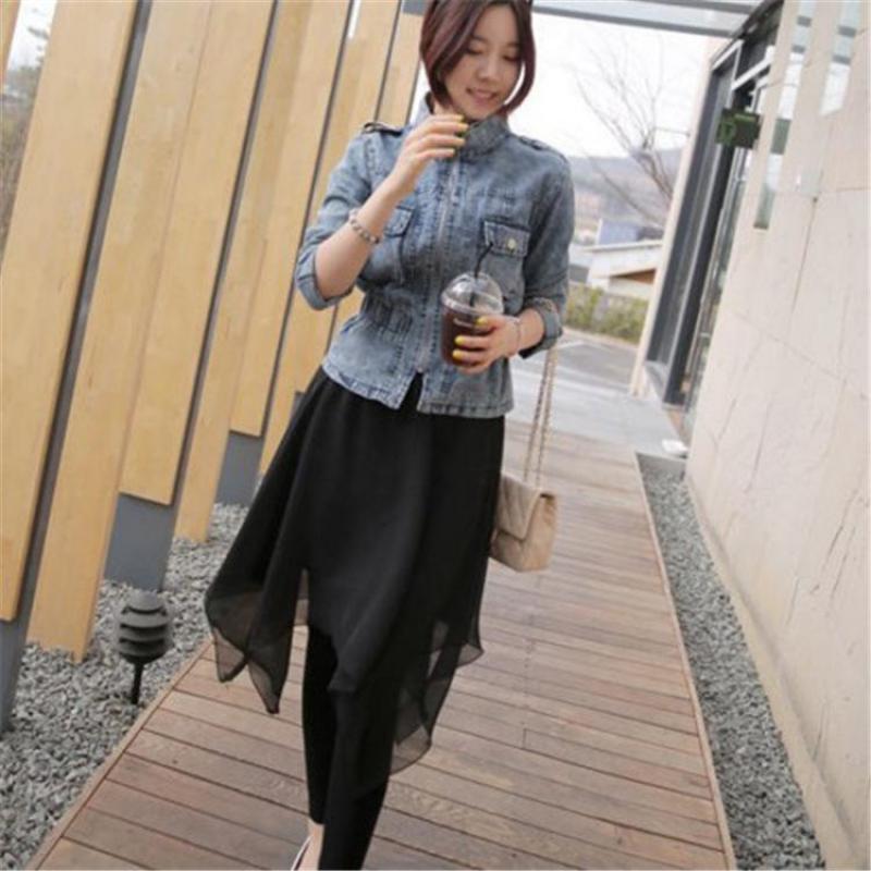 Spring And Summer Women's Korean Irregular Chiffon Skirt Backing False Two Xl Slim Skirt Leggings 201202