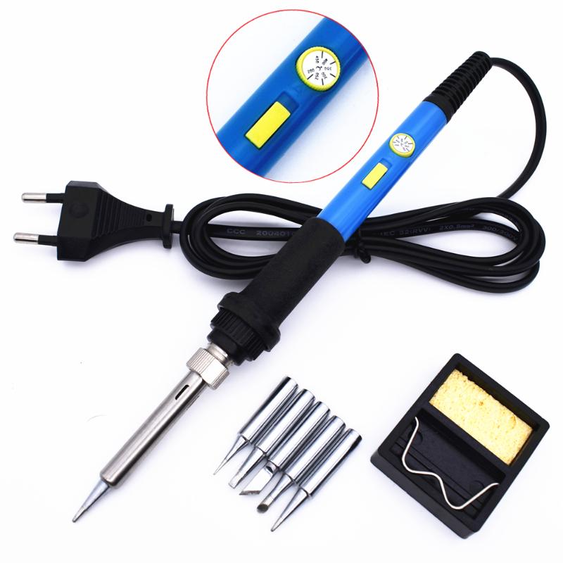 EU Plug 220V 60W Electrical Soldering Iron Kit with Power Switch 5 Solder Tips Adjustable Temperature Welding Rework Repair Tool
EU Plug 220V 60W Electrical Soldering Iron Kit with Power Switch 5 Solder Tips Adjustable Temperature Welding Rework Repair Tool