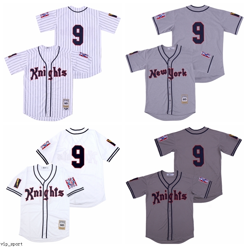 Men 1939 New York Knights Movie 9 Roy Hobbs Baseball Jersey Cool Base Breathable Pure Cotton Stitched White Grey Team Away High Quality as
Men 1939 New York Knights Movie 9 Roy Hobbs Baseball Jersey Cool Base Breathable Pure Cotton Stitched White Grey Team Away High Quality as