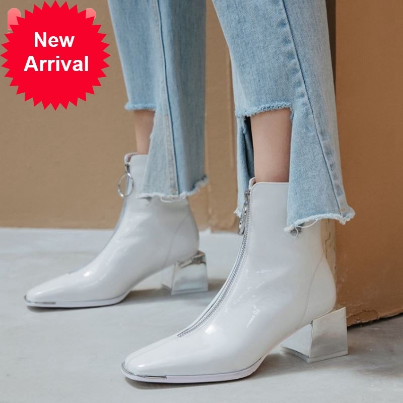 Top quality new ankle royal square leather zipper short boots fashion winter woman shoes size 34-39, White
Top quality new ankle royal square leather zipper short boots fashion winter woman shoes size 34-39, White