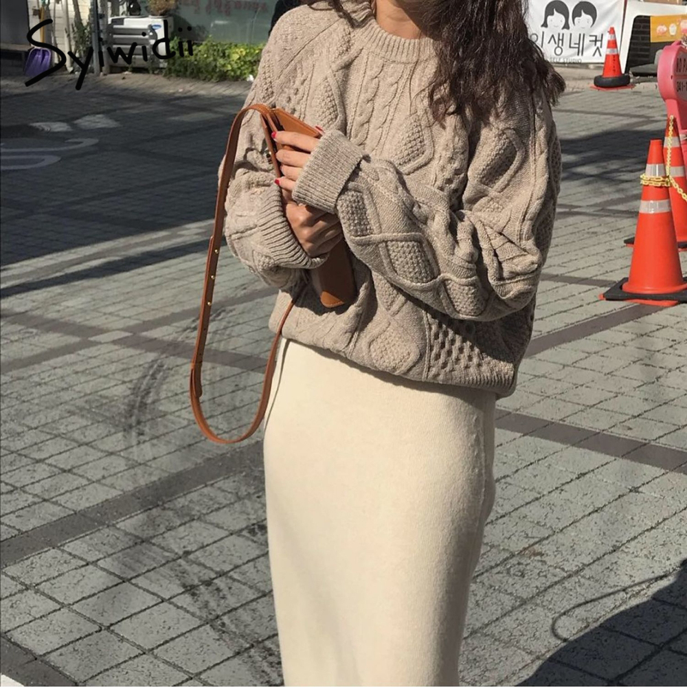 syiwidii new sweater womens ribbed knitted autumn winter casual pullovers solid long sleeve korean top harajuku black khaki 201111wtt