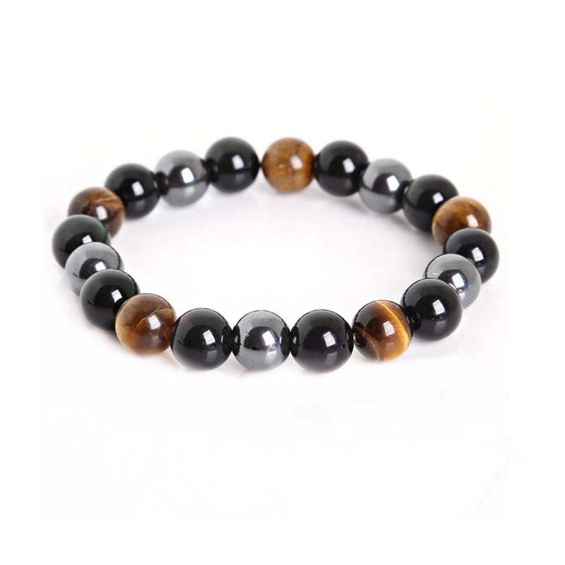 Black Natural Onyx Obsidian Beaded Bracelet 8MM 10MM Stone Strand Wrap Buddha Bangle with Tiger Eye Good Jewelry Gift for Men and Women Wholesale Pric