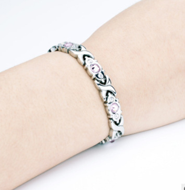 Female Charm Chain & Link Bracelet Shiny Crystal Stainless Steel Fashion Health Jewelry Magnetic Bracelets for Women Girl