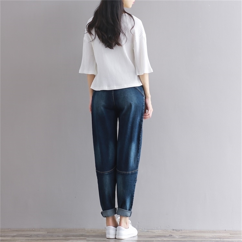 Summer Pants Wash Bleached Vintage Stretch Loose Boyfriend Jeans For Women High Waist Jeans Blue Plus Size Women Mom Jeans 201106