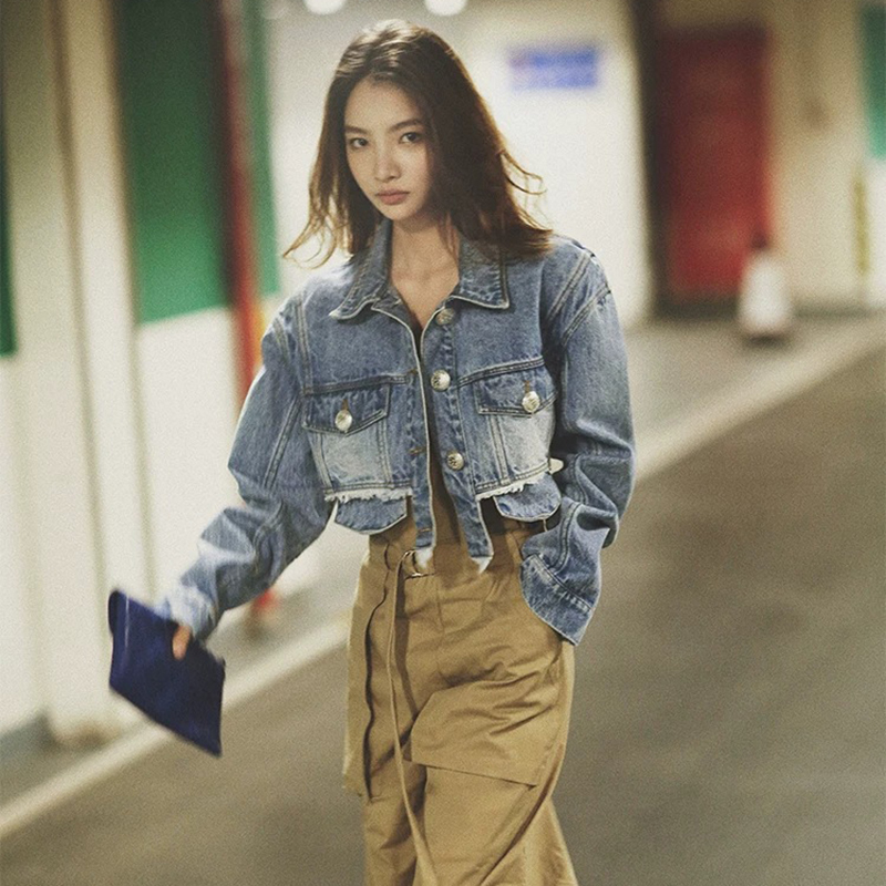 TWOTYLE Patchwork Tassel Denim Jacket For Women Lapel Long Sleeve Casual Short Coats Female Autumn Fashion Style 201017