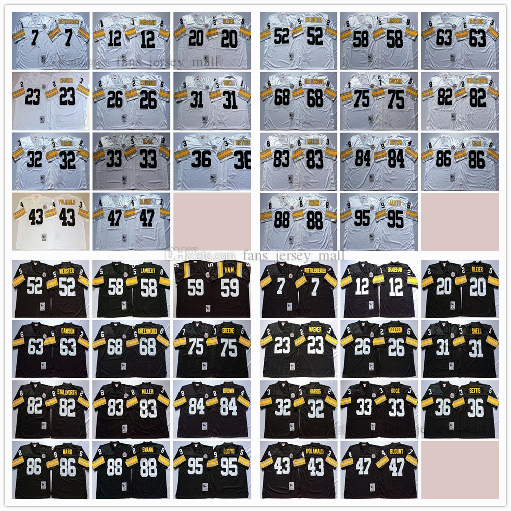 NCAA Top Vintage Football 36 Jerome Bettis Jersey 43 Troy Polamalu 47 Mel Blount 52 Mike Webster 58 Jack Lambert 59 Jack Ham 63 Dermontti Dawson 68 LC Greenwood #75, Same as picture
NCAA Top Vintage Football 36 Jerome Bettis Jersey 43 Troy Polamalu 47 Mel Blount 52 Mike Webster 58 Jack Lambert 59 Jack Ham 63 Dermontti Dawson 68 LC Greenwood #75, Same as picture
