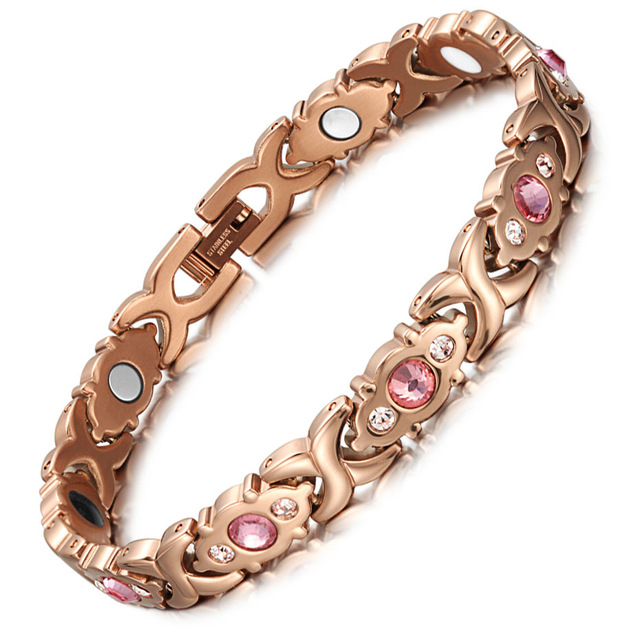 Female Charm Chain & Link Bracelet Shiny Crystal Stainless Steel Fashion Health Jewelry Magnetic Bracelets for Women Girl