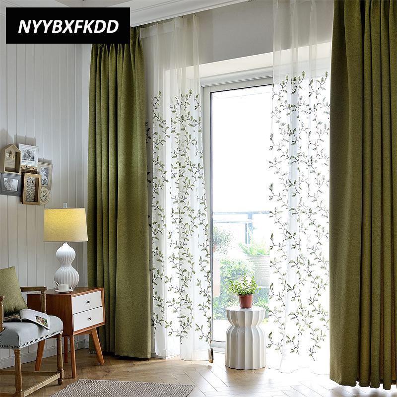 Modern Pastoral Solid Color Cloth Blackout Curtains for Living Room Bedroom Delicate Leaf Embroidered Tulle, Green tulle
Modern Pastoral Solid Color Cloth Blackout Curtains for Living Room Bedroom Delicate Leaf Embroidered Tulle, Green tulle