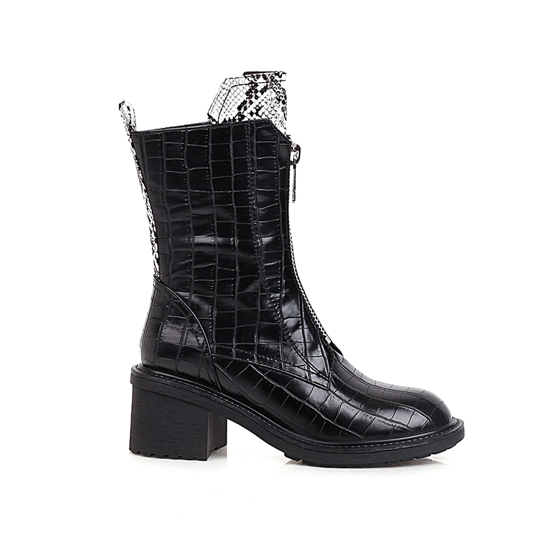 Female super fine ankle boots fiber 22-25 in autumn length and winter short standard stone booties + snake pattern frontal zipper 1BZX, Black-winter
Female super fine ankle boots fiber 22-25 in autumn length and winter short standard stone booties + snake pattern frontal zipper 1BZX, Black-winter