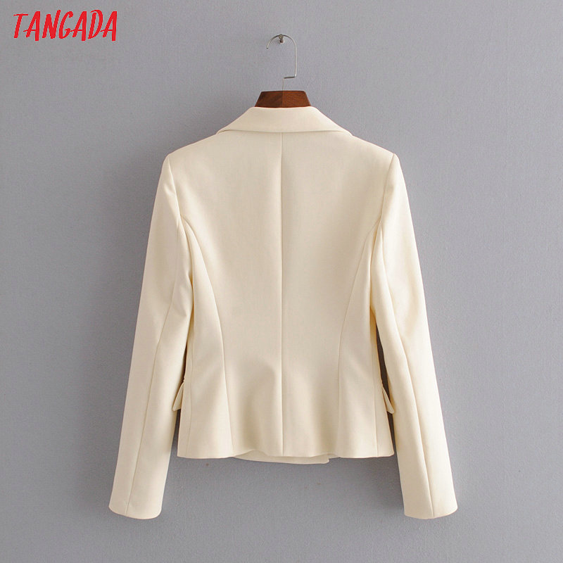Tangada women double-breasted white blazer female long sleeve elegant jacket office lady formal suits 3H487 201114