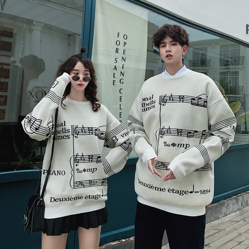 Autumn And Winter New Fashion Casual Couples Sweater Round Neck Korean Version Of The Male Printing Pullovers White S-2XL 201022