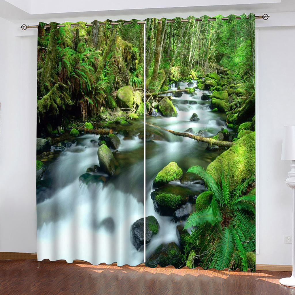 

Customized size Luxury Blackout 3D Window Curtains For Living Room nature scenery waterfall curtains Decoration curtains, Green