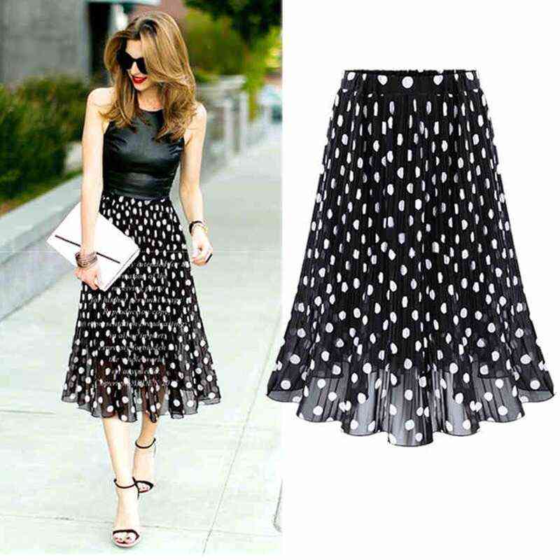 Women's Black White Tulle Polka Dot Chiffon Pleated Summer Skirts Casual Vintage Korean Midi Flared For Ladies Elastic Elegant AA220302
Women's Black White Tulle Polka Dot Chiffon Pleated Summer Skirts Casual Vintage Korean Midi Flared For Ladies Elastic Elegant AA220302