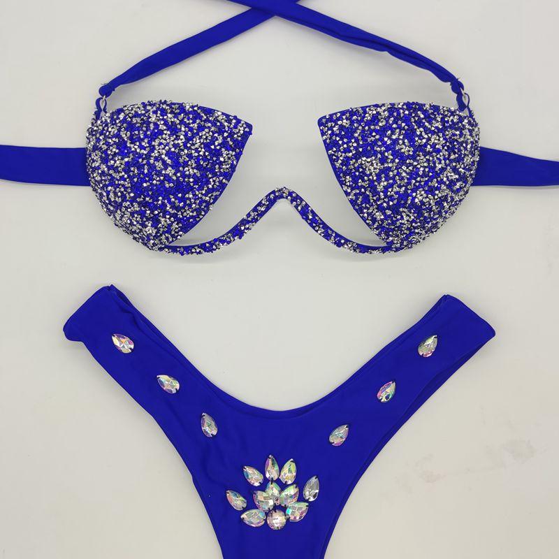 Women's Swimwear 2021 Vacation Rhinestone Bikini Set Bling Stones Swimsuit Good Quality Bathing Suit Sexy Women Beachwear