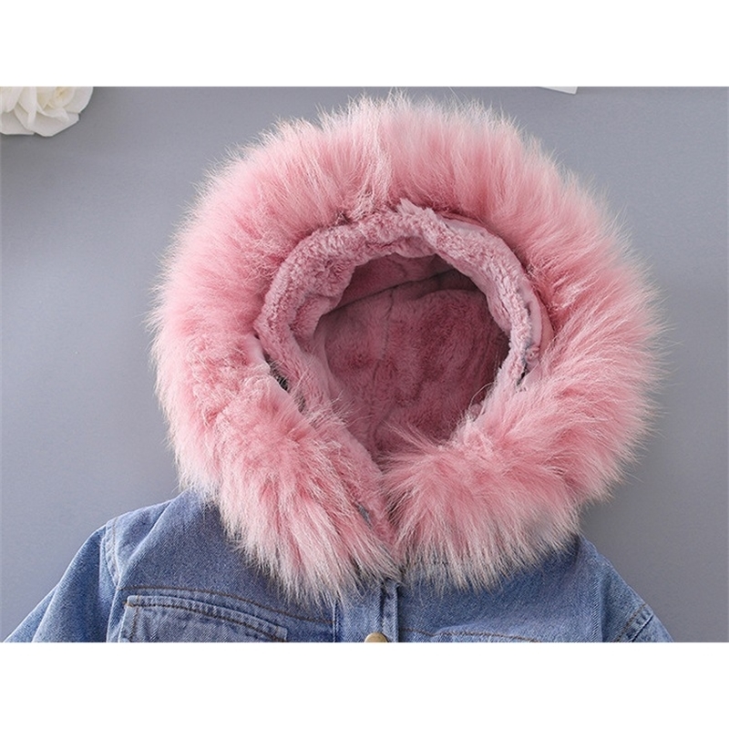 Baby Girls Dress Cotton Coat Thicken Jacket 2020 Winter Warm Fur Hooded Kids Top Wear Long Sleeve Jackets 1 2 3 4 5 Years LJ201203