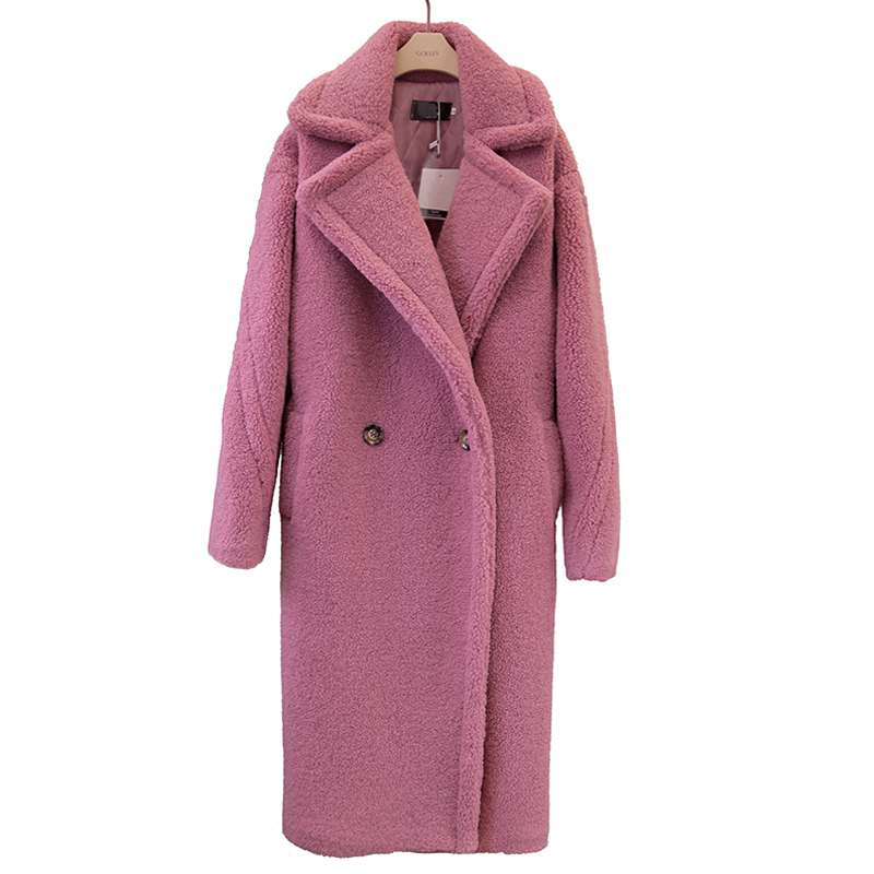 teddy faux long women lamb fur thick coat oversized outwears 201214