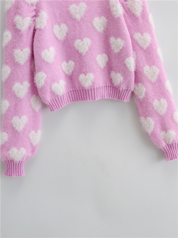 New Sweet Fashion Sweaters Women Chic Love Heart Shape Knitted Pullovers Sweater Fall Long Sleeve O-neck Knit Jumper Mujer 201130