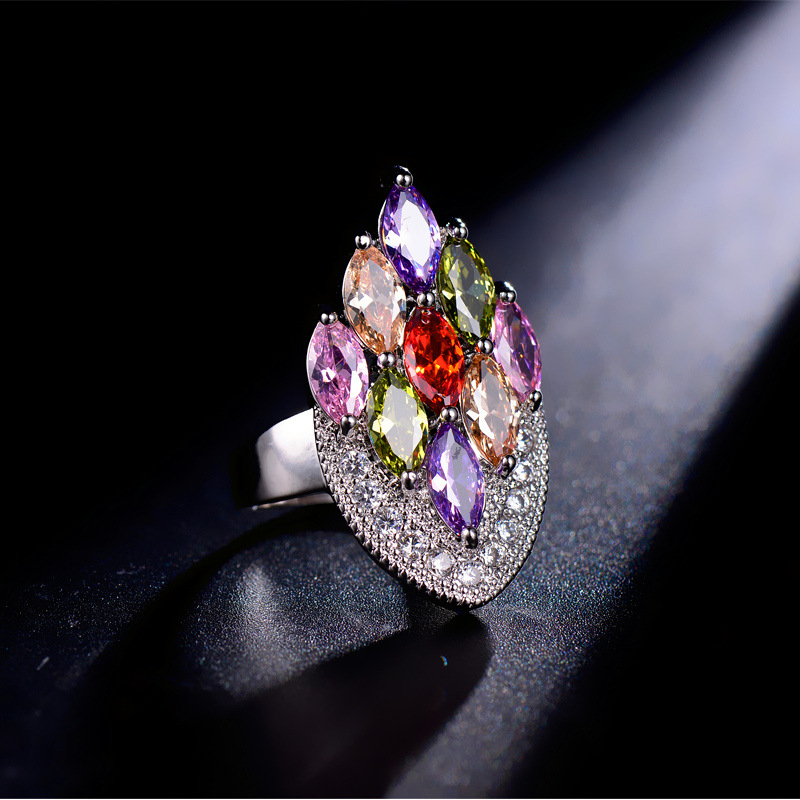 Colorful Dia Rings Size 6-9 Jewelry Designer Blue Green Yellow AAA Cubic Zirconia Copper Gold Sier Square CZ Ring Engagement For Women Bride Wedding G