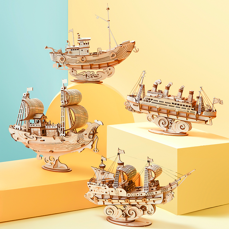 Robotime 3D Wooden Puzzle Games Boat & Ship Model Toys For Children Kids Girls Birthday Gift 201218