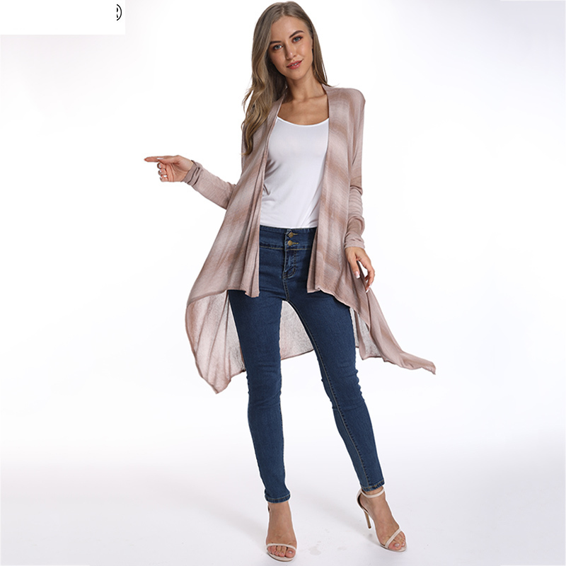 2020 summer streetwear oversized female long black shawl stripe elegant woven linen cardigan sweater, Light gray.
2020 summer streetwear oversized female long black shawl stripe elegant woven linen cardigan sweater, Light gray.