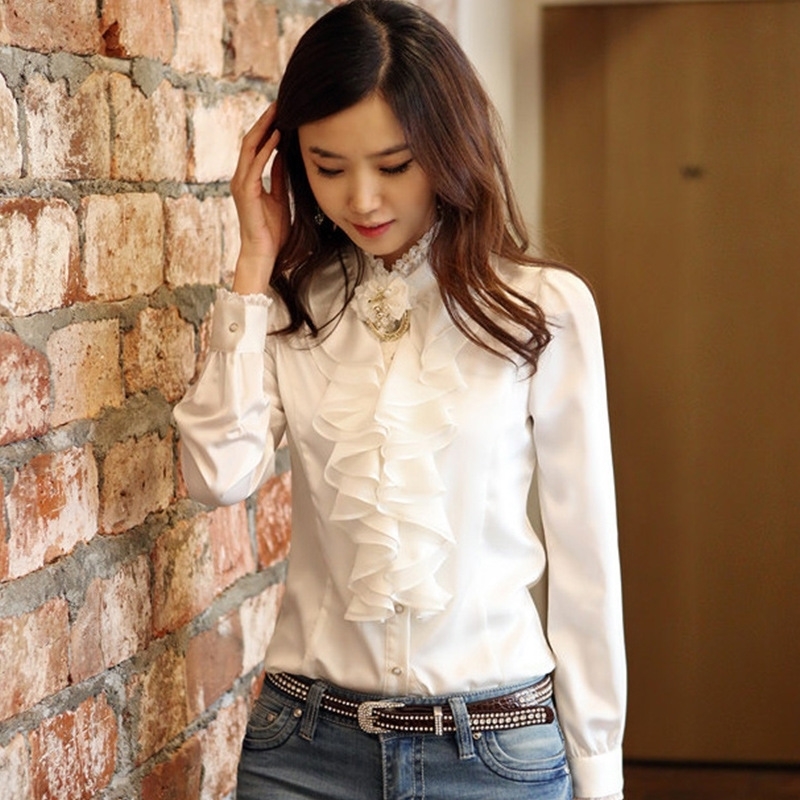 Autumn Winter Women Chiffon Bottoming Shirt & Blouse Feminine Stuff Long Sleeve Stand Tops & Shirt Without Accessories 201201