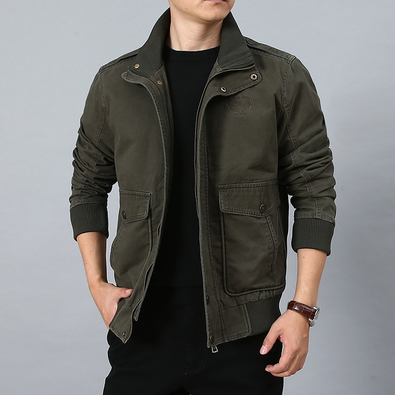 Men's Jacket Trendy Casual Cotton Zipper Blouse | Stand Collar Long Sleeve Autumn Top B4