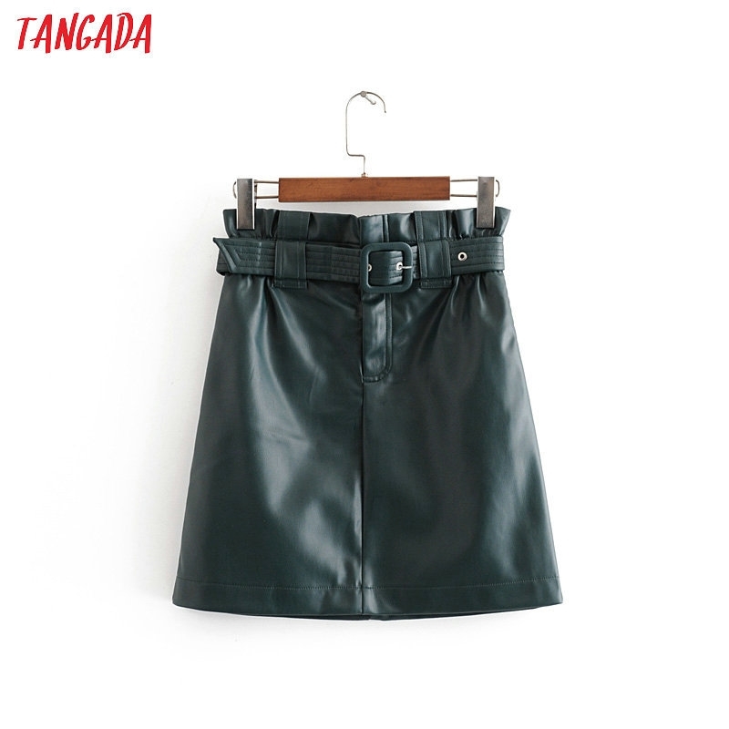 Tangada women chic PU leather green mini skirt with belt zipper vintage female stylish casual skirts mujer 3H223 Y200326, Black
Tangada women chic PU leather green mini skirt with belt zipper vintage female stylish casual skirts mujer 3H223 Y200326, Black