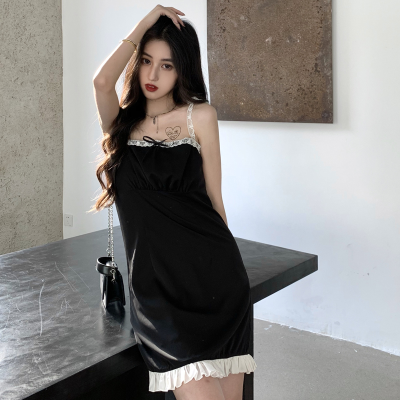 2021 New Sm summer Korean style thin lace spaghetti belt a French line of mini dress women's clothing (c2670) T0AV, Black
2021 New Sm summer Korean style thin lace spaghetti belt a French line of mini dress women's clothing (c2670) T0AV, Black