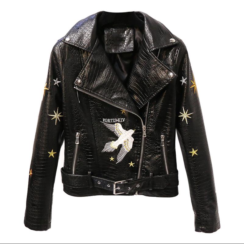 New Black Embroidery Zipper Leather Jacket Women Autumn Faux Leather Imitation Crocodile Skin Slim Short Coat
New Black Embroidery Zipper Leather Jacket Women Autumn Faux Leather Imitation Crocodile Skin Slim Short Coat