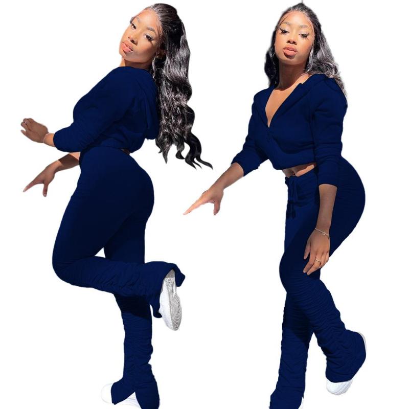 Women's Winter Tracksuits Sets: Crop Hoodies+Stacked Pants Suits (Color And Material Details) B4