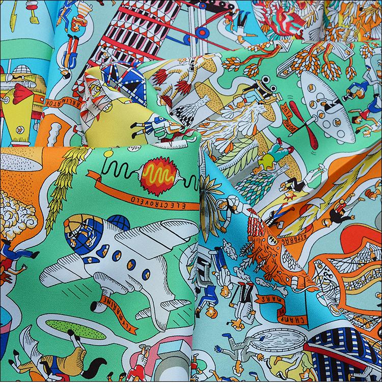 Scarves HuaJun 2 Store||Send Daughter "Exposition Universelle" 90 Silk Square Scarf, Twill Printing, Anti-wrinkle, Hand Sewing1