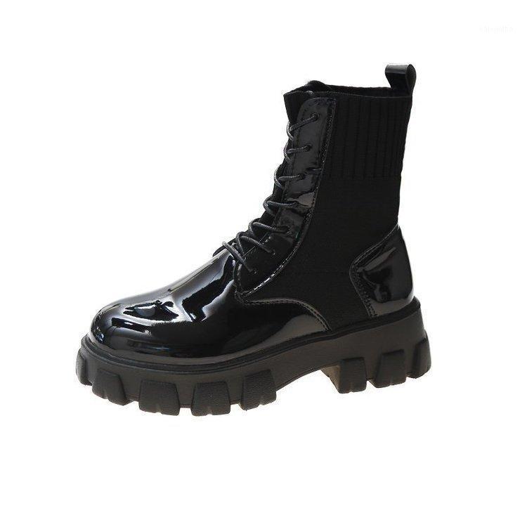 Women Boots Fashion Sock Patent Leather Black Booties Shoes Platform Flat Motorcycle Knitting Boots Women 2020 New1
Women Boots Fashion Sock Patent Leather Black Booties Shoes Platform Flat Motorcycle Knitting Boots Women 2020 New1