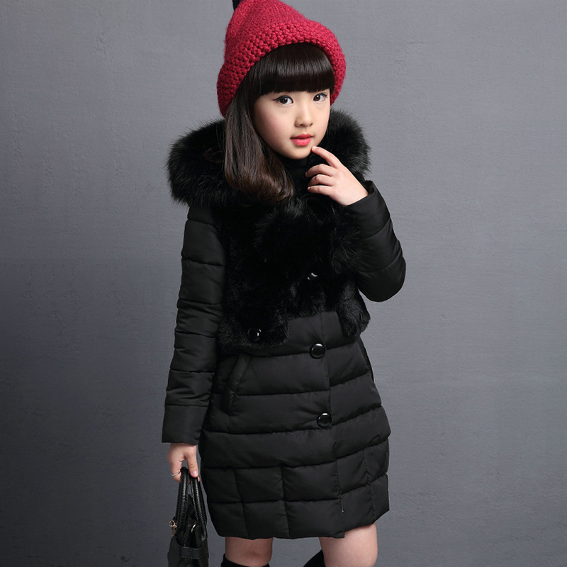 new winter girl's cotton padded jacket thickened medium length jacket children's Baby Plush hooded Plush jacket 201125