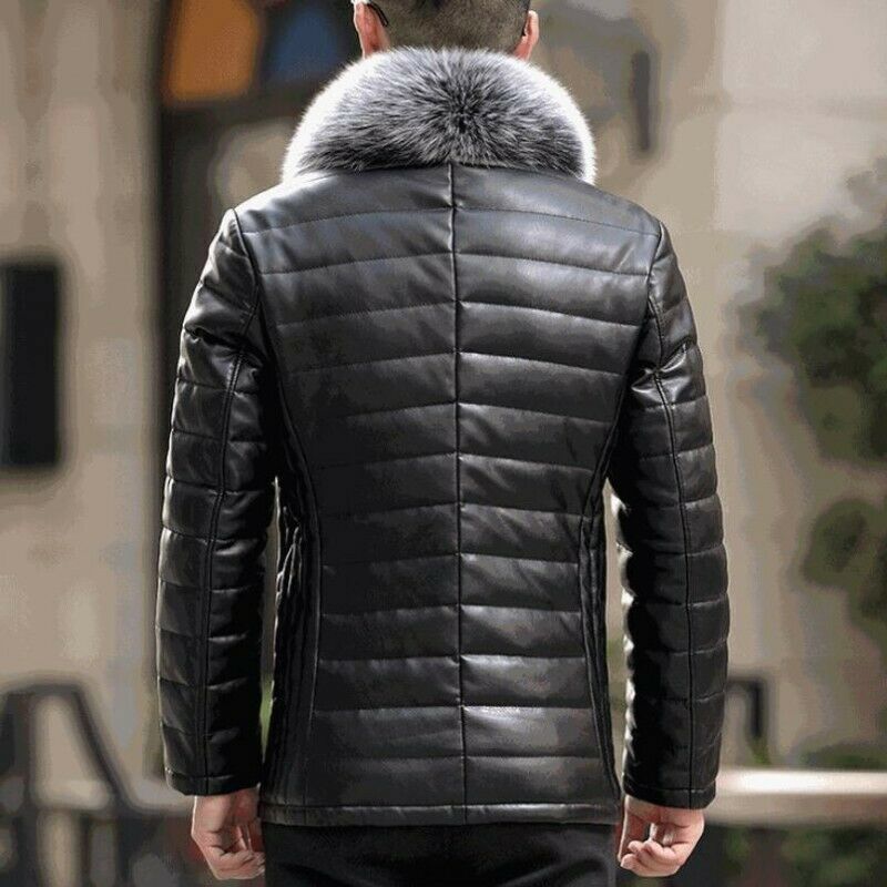 Men's leather eiderdown jacket puffer fox fur collar thick winter warm wear XY-003 201223