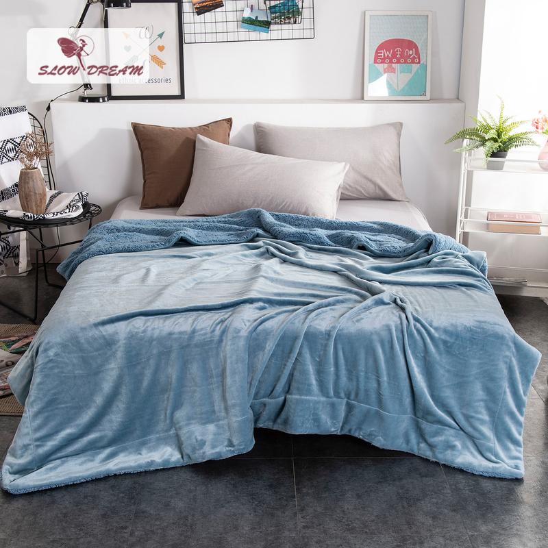 Slowdream Fashion Thick Sherpa Throw Blue Blanket Weighted Flannel Fleece Blanket Adult All Season For Bed Or Couch 1PCS